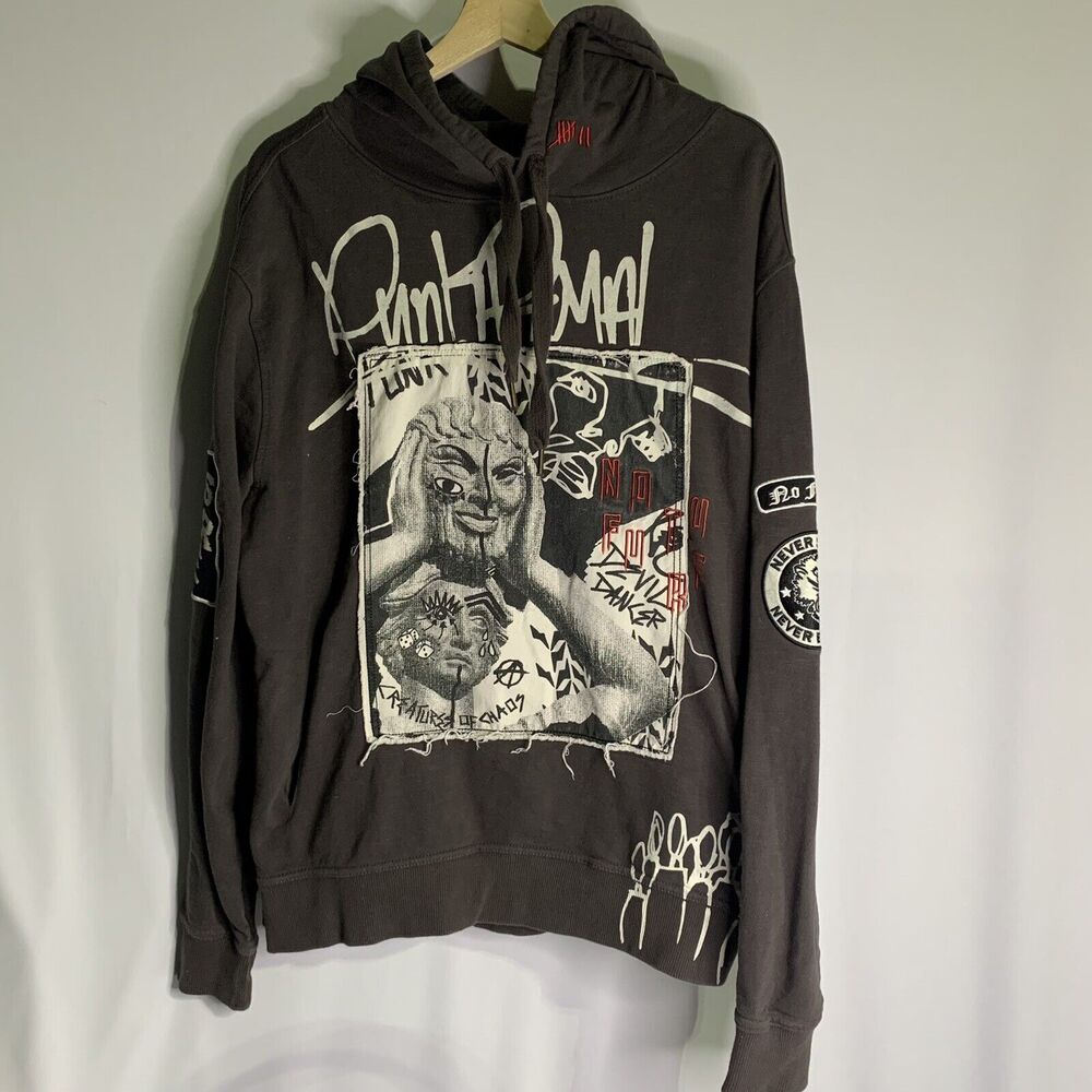 Collectible Unique Punk Royal Graffiti Motif Men's Fleece Hoodie Sweatshirt‎ M